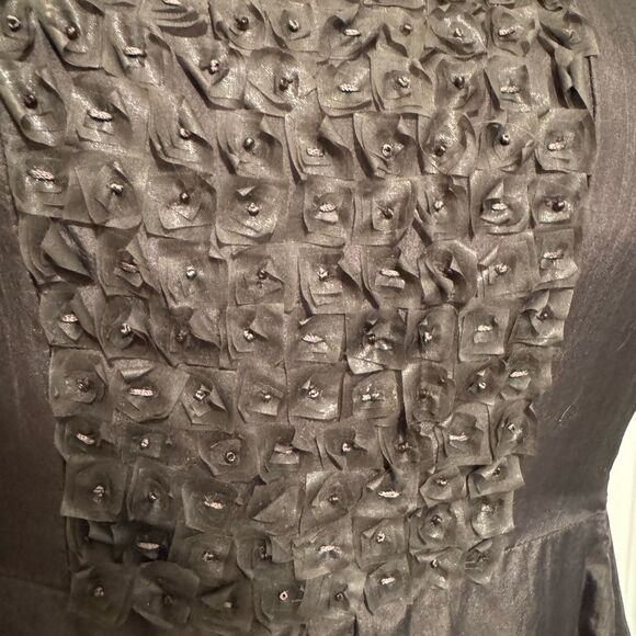 EILEEN FISHER Sz S Charcoal Gray 100% Silk Habutai Floating Squares Beads Dress - Picture 2 of 7